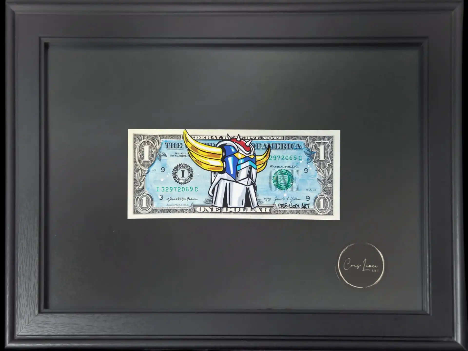 Acquerello e acrilico su dollaro – 15,6 x 6,6 + cornice – 2026