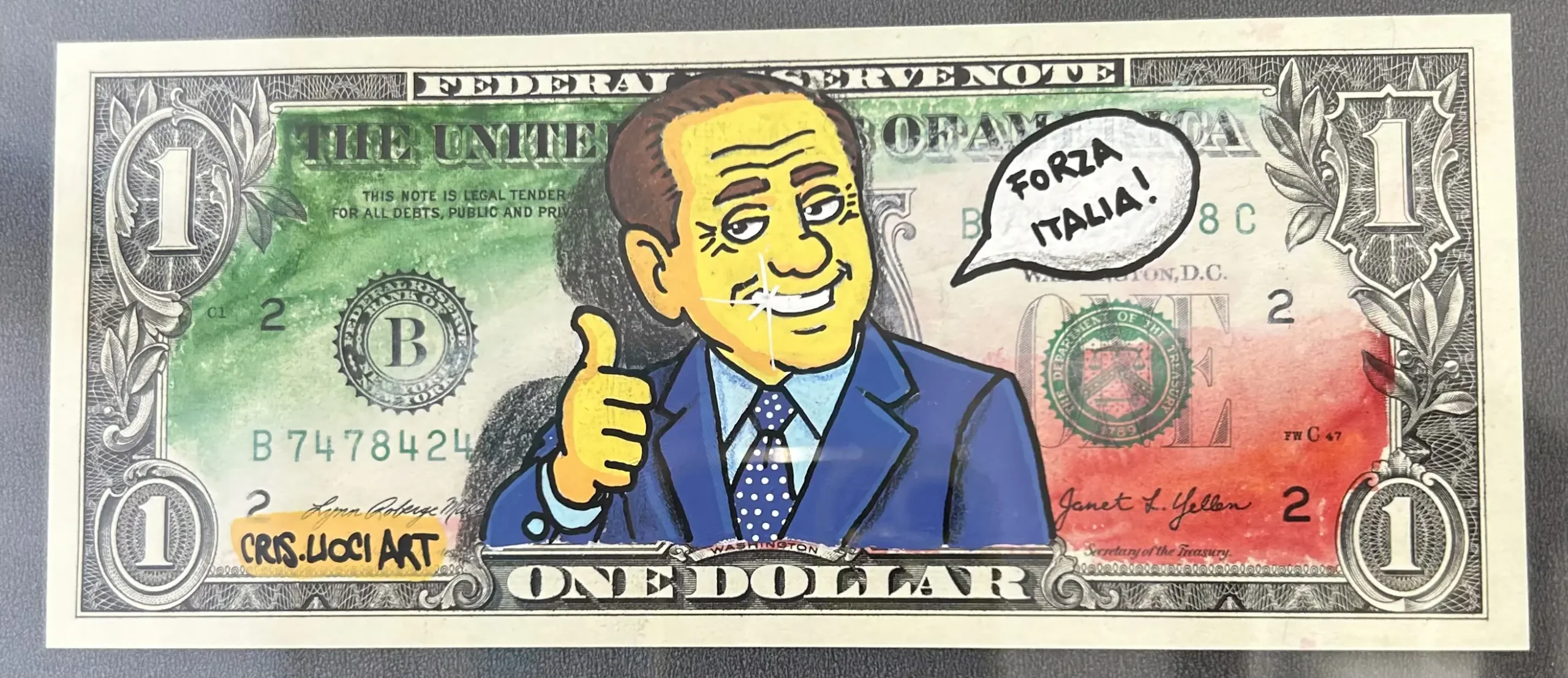 Acrilico su dollaro – 15,6 x 6,6 + cornice – 2026