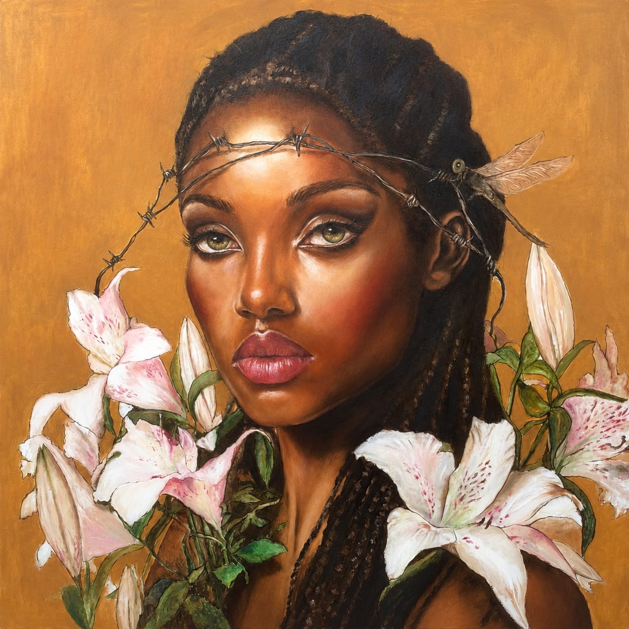 Serie: tra fiori e ferro – olio su tela – 80x80 – 2026